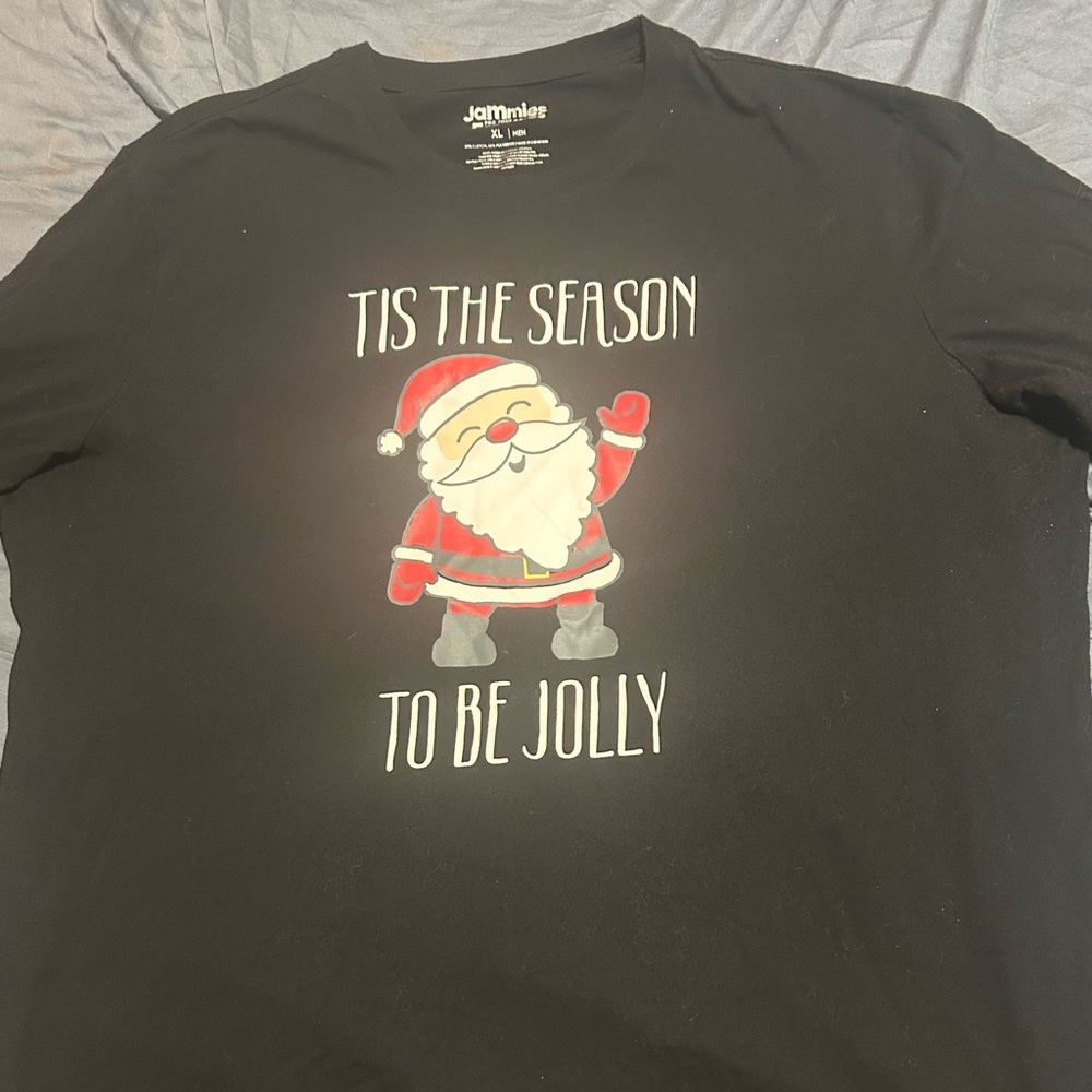 Black cotton Santa Jammies Christmas long sleeve t-shirt
